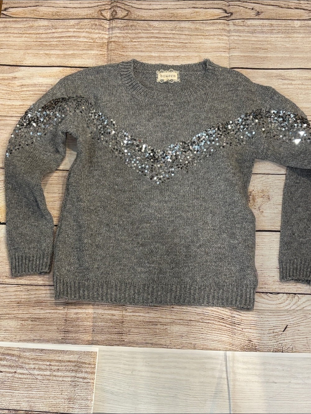 Girls Sequin Chevron Crewneck Sweater